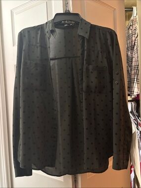Polka Dot Long Sleeve Shirt Jacket - Green